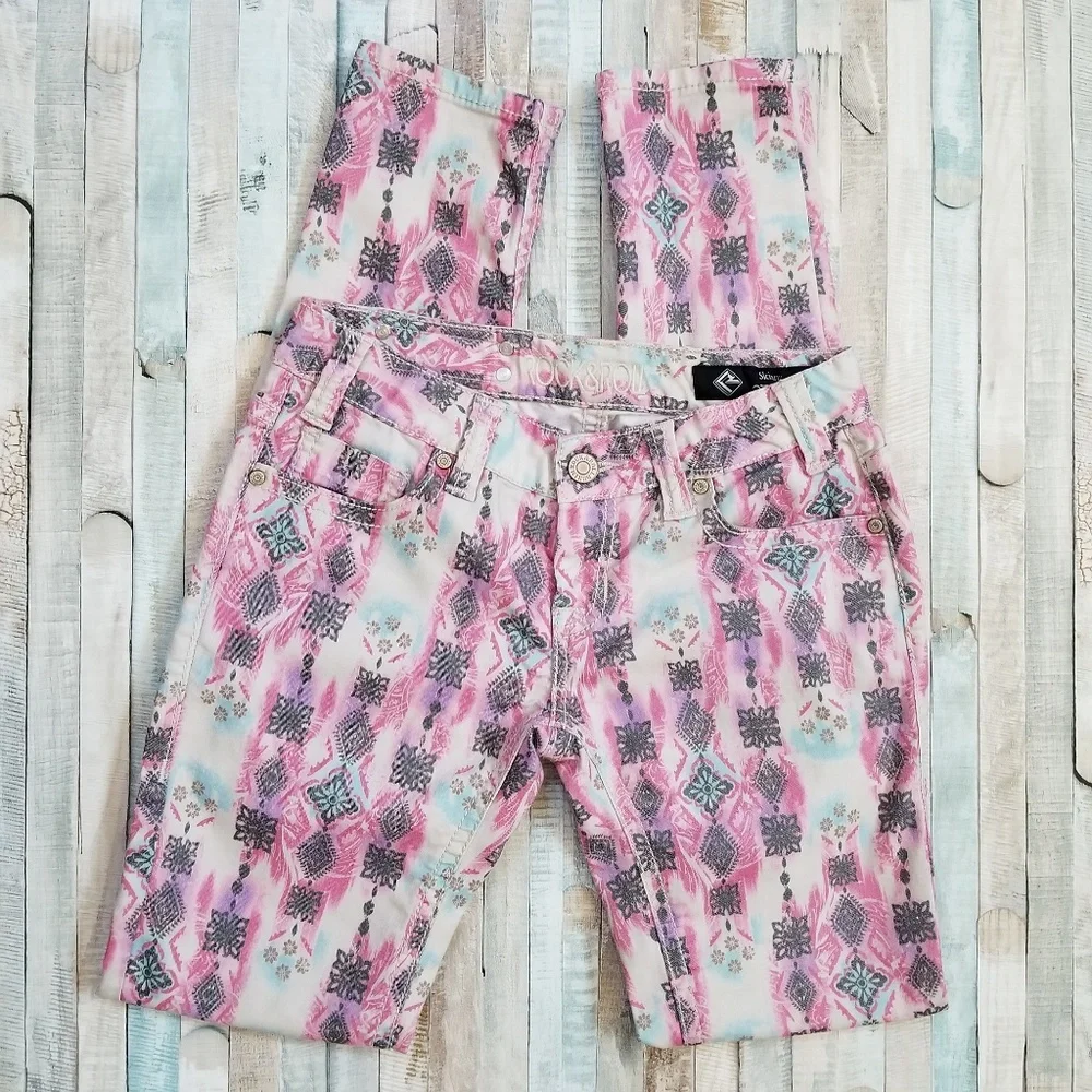 Rock & Roll Cowgirl Pink Print Skinny Jeans - Picture 4 of 8
